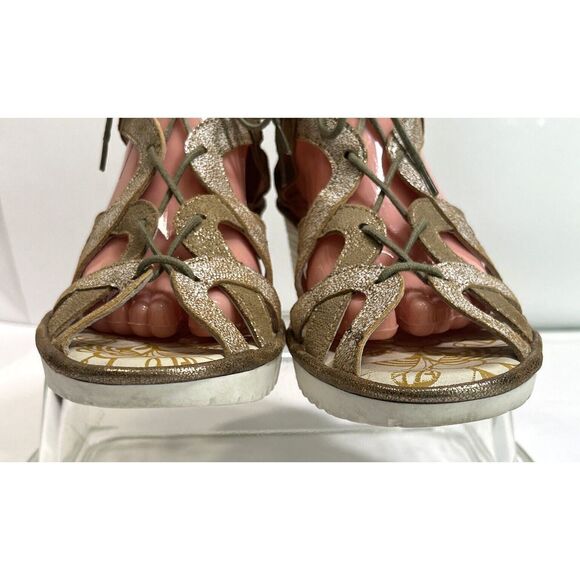Fly London Sandals Size 10- 10.5 41 EU Gladiator Heeled Lace Up Metallic - Picture 3 of 16